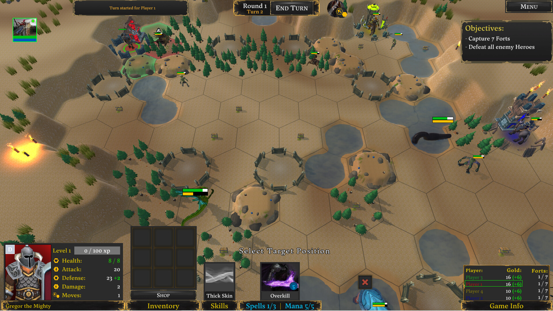 Boardquest: Tales of Liria digital — hex battlefield with heroes and units